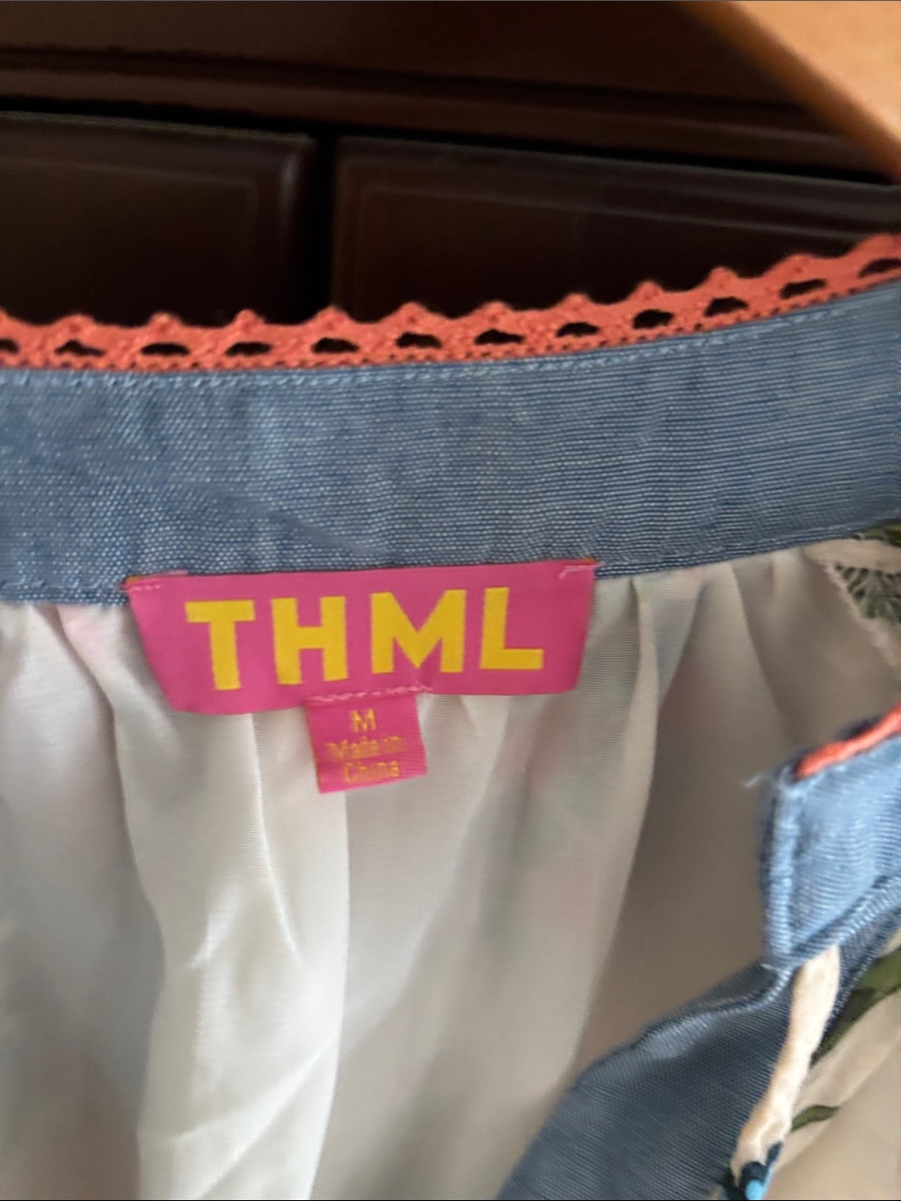 THML cream Floral Embroidered Peasant Blouse with Coral & Blue Accents - Picture 2 of 7